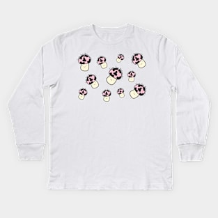 Cute but Poisonous Mushrooms Pattern Kawaii Pink Anime Harajuku Pink Mushroom Logo Minimal Art Kids Long Sleeve T-Shirt